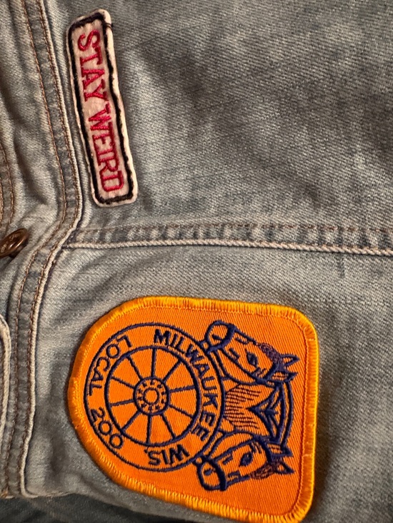 Vintage Denim Jacket Patches vote, cannabis, bowling, motorcycle, Large unisex - Picture 10 of 10
